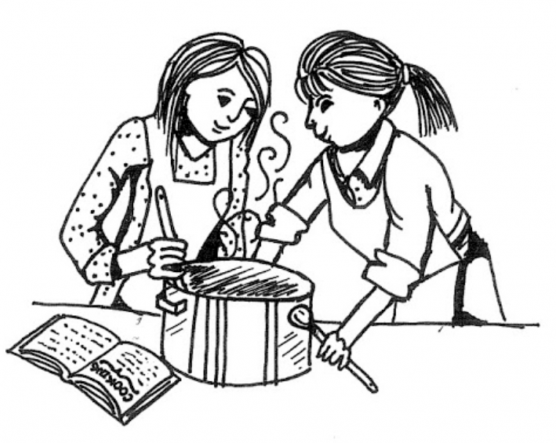 mother and daughter cooking together