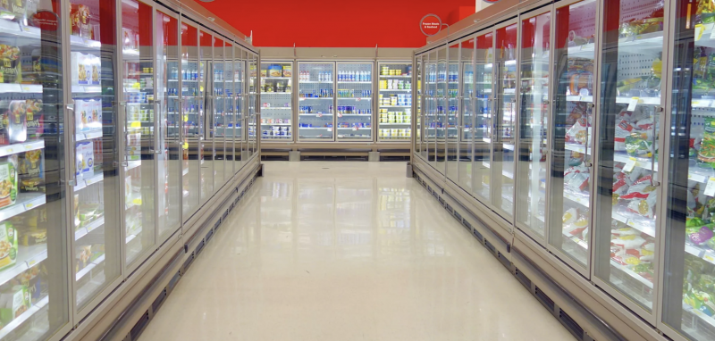 Frozen Food Aisle in Grocery Store - pre packaged foods