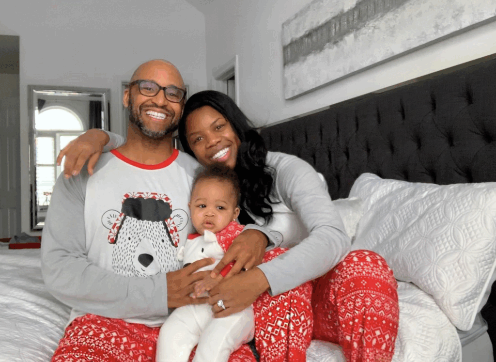 Morgan Campbell, Perdita Felicien and their daughter Nova