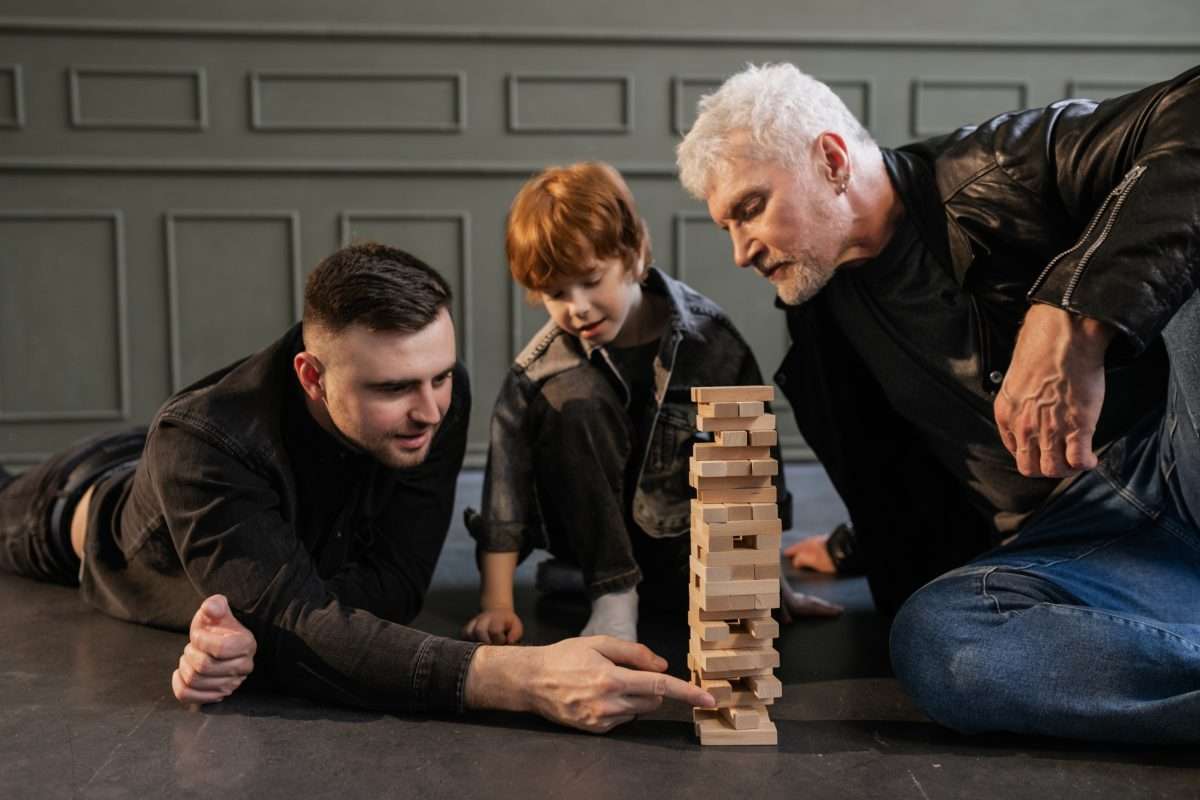 A Family Playing Jenga
