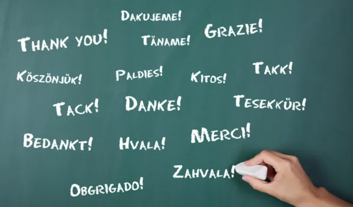 thank you in different languages on chalkboard