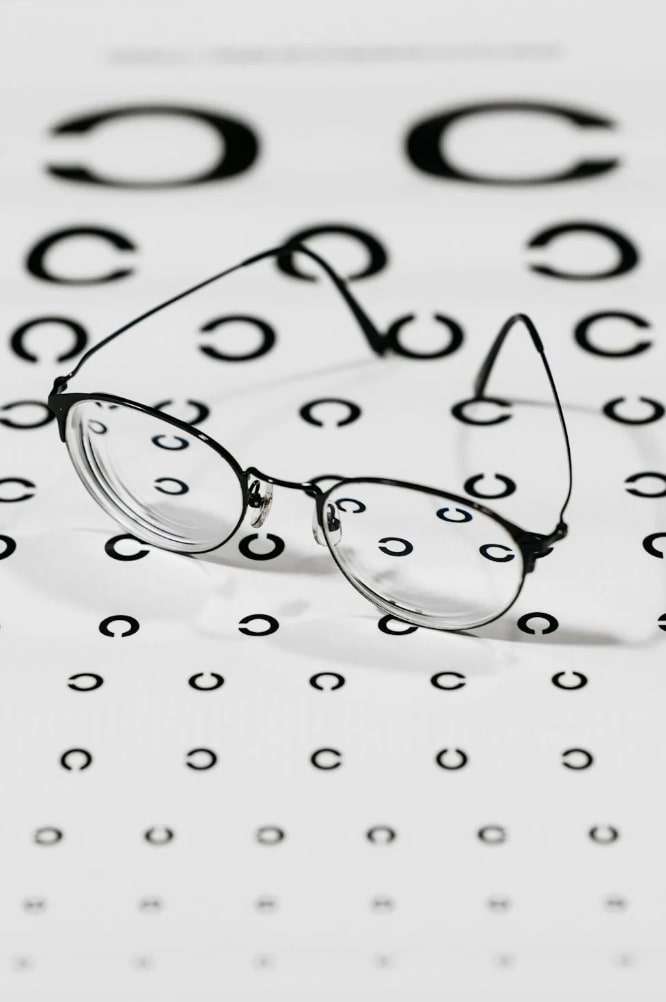 Eye test chart with glasses
