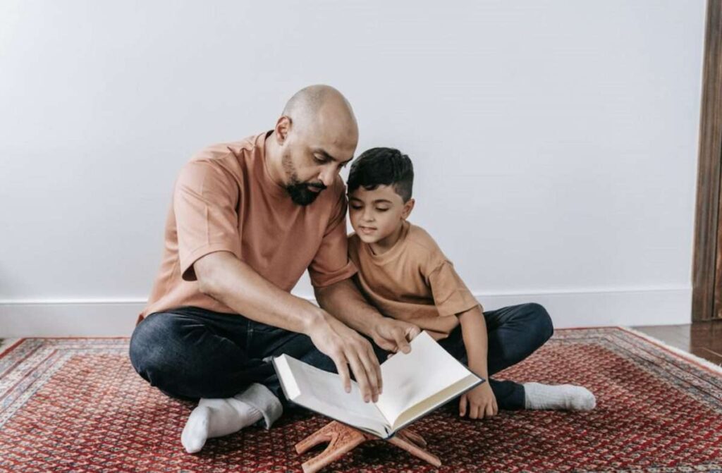 Father and son reading