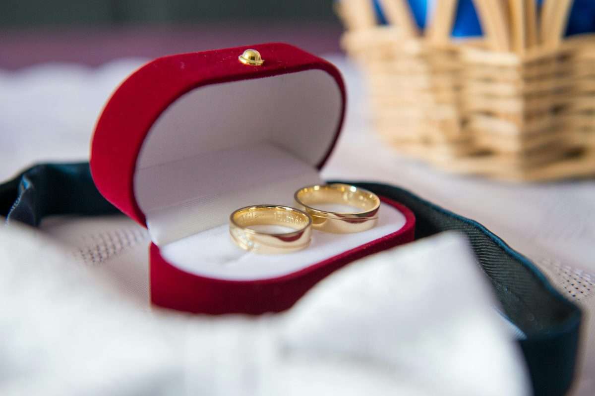 wedding bands in an open box