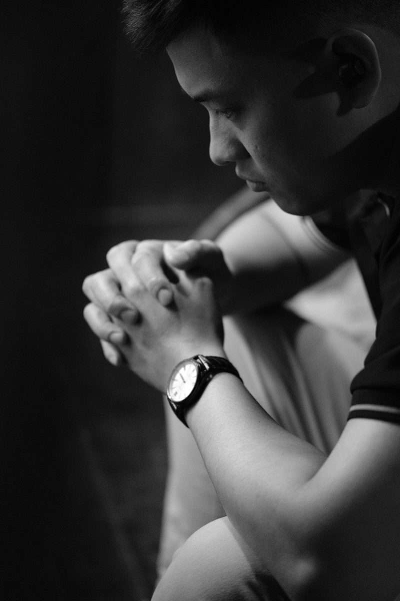 Contemplative Man in Black and White